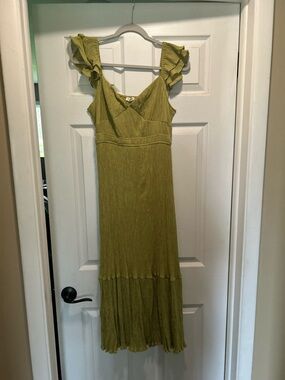 Blu Pepper Olive Green Ruffle Strap Maxi Dress